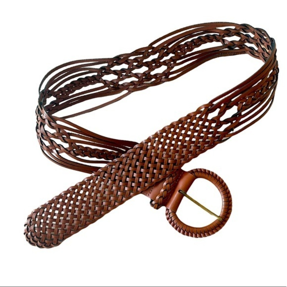 Vintage Boho Gap 100% Leather Plait Woven Belt Size Medium Turkey